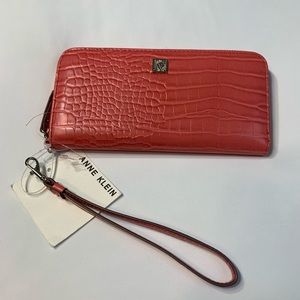 Anne Klein Slim Z/A Wallet Hot Coral Color NWT